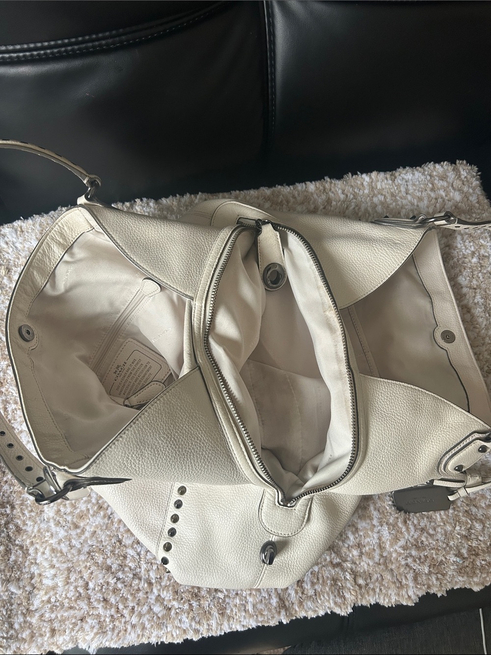 Coach Ivory Pebbled Leather Studded Shoulder Bag - Picture 4 of 9